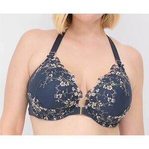 Lane Bryant Cacique front close boost plunge bra size navy blue 38DD & thong set
